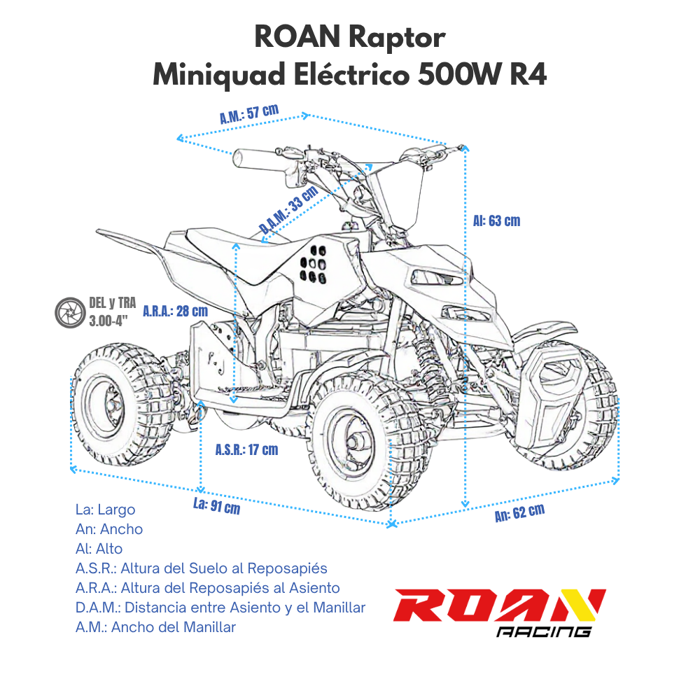 Miniquad eléctrico 500W Roan Raptor R4 36V 12Ah
