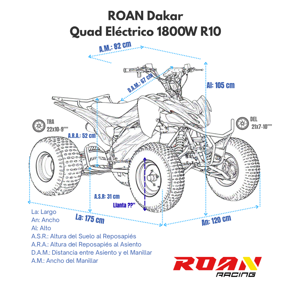 Quad 1800W Roan Dakar R10 Motor eléctrico Brushless