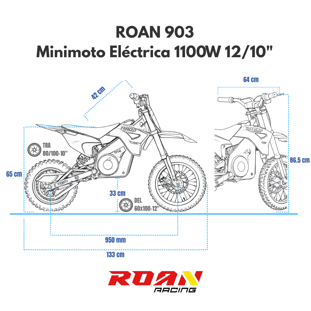 Minicross 1100W Roan 903 motor eléctrico Brush 12/10
