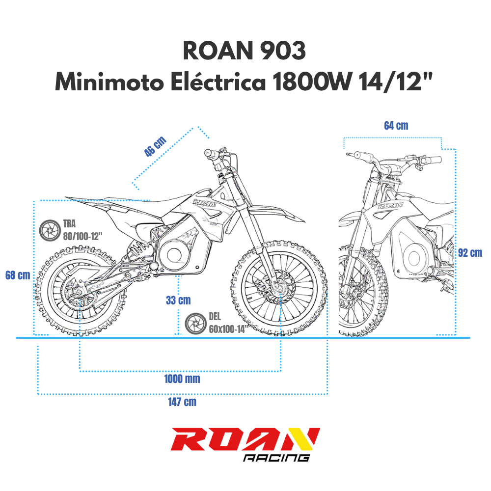 Minicross eléctrica 1800W Roan 903 batería litio 48V 13Ah