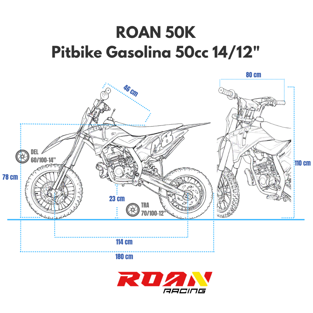 Pit bike 50cc 9cv Roan 50K 14/12