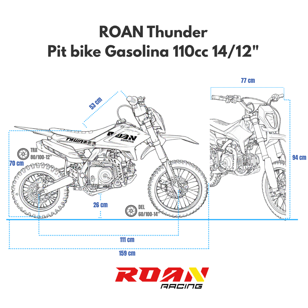 Pit bike semi-automático 110CC Thunder 14"/12" arranque eléctrico y pedal
