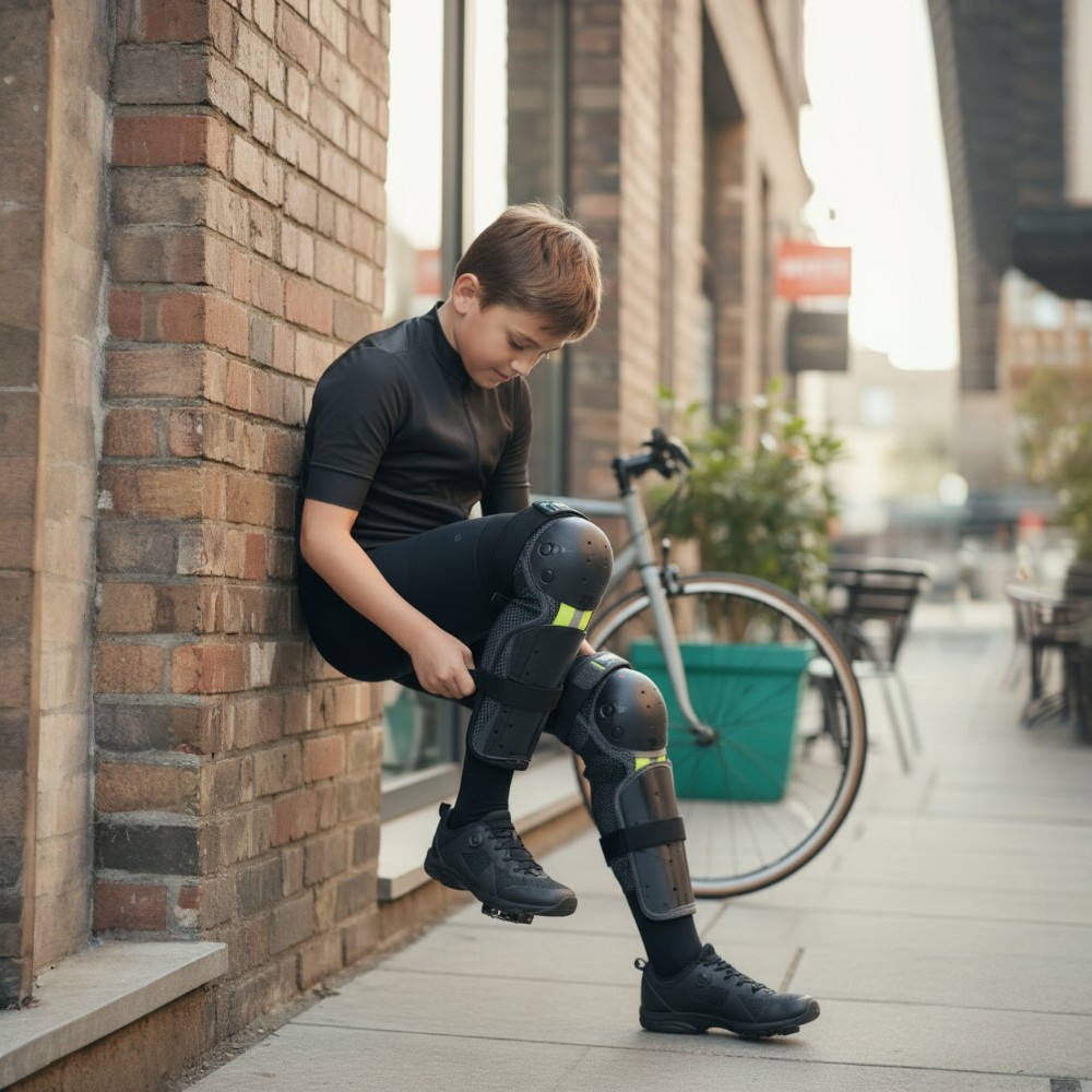 Niños con rodilleras y coderas cross infantil MADIX en acción.