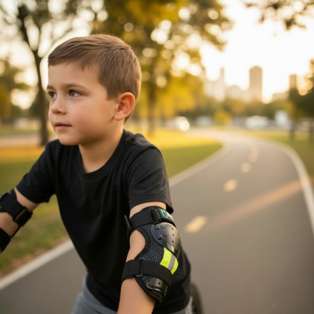 Niños con rodilleras y coderas cross infantil MADIX en acción.
