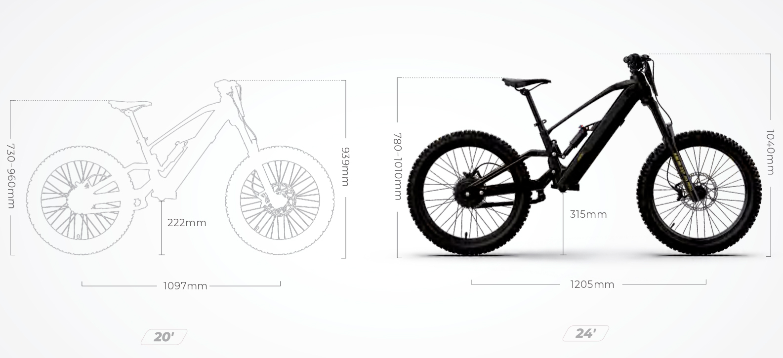 Medidas bicicleta eléctrica RFN EVO 20 pulgadas dimensiones completas
